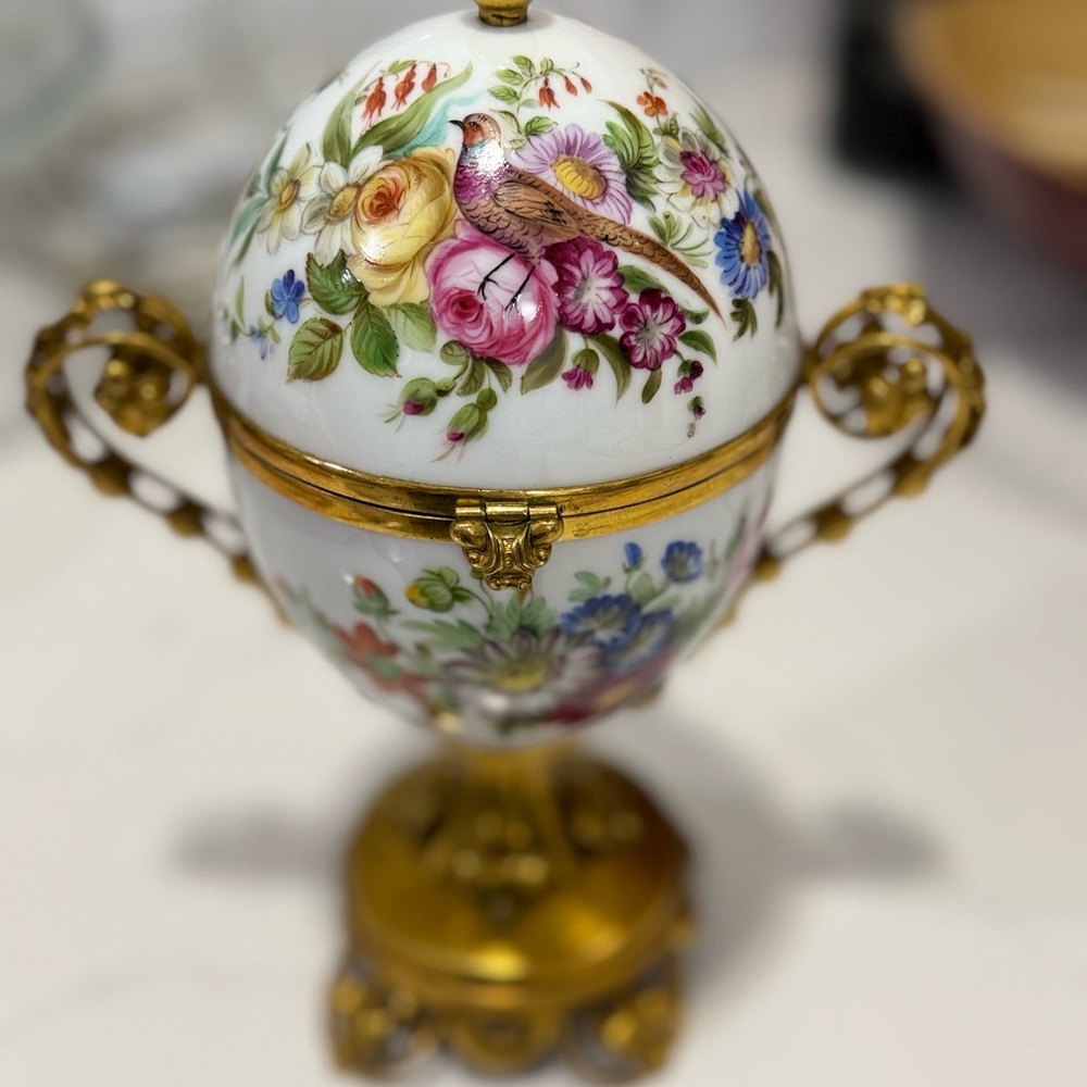 Floral Decorative Egg with Gold Accents